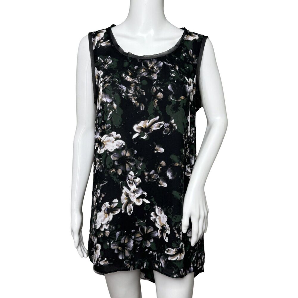 Simply Vera Vera Wang Shirt Womens Large Black Pink Floral Flowers Dark Casual